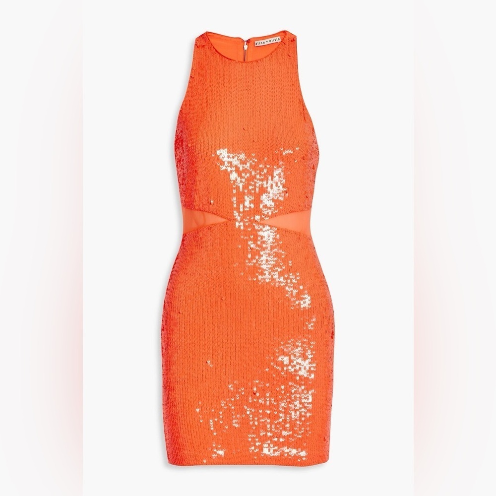 Alice & Olivia Cara Sequined Mesh Mini Dress Size 0 B2461